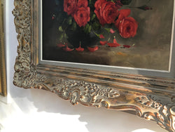 Beautiful French Framed Floral "Red Roses" Oil On Canvas | Antique & Vintage | Moonee Ponds Antiques | Australia Wide Delivery
