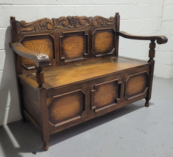 English Oak Tudor Style Hall Seat With Lift Up Top | Antique & Vintage | Moonee Ponds Antiques | Australia Wide Delivery