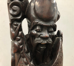 Antique Chinese Hand Carved Rosewood Immortal "Shou Xing" Lamp Base | Antique & Vintage | Moonee Ponds Antiques | Australia Wide Delivery