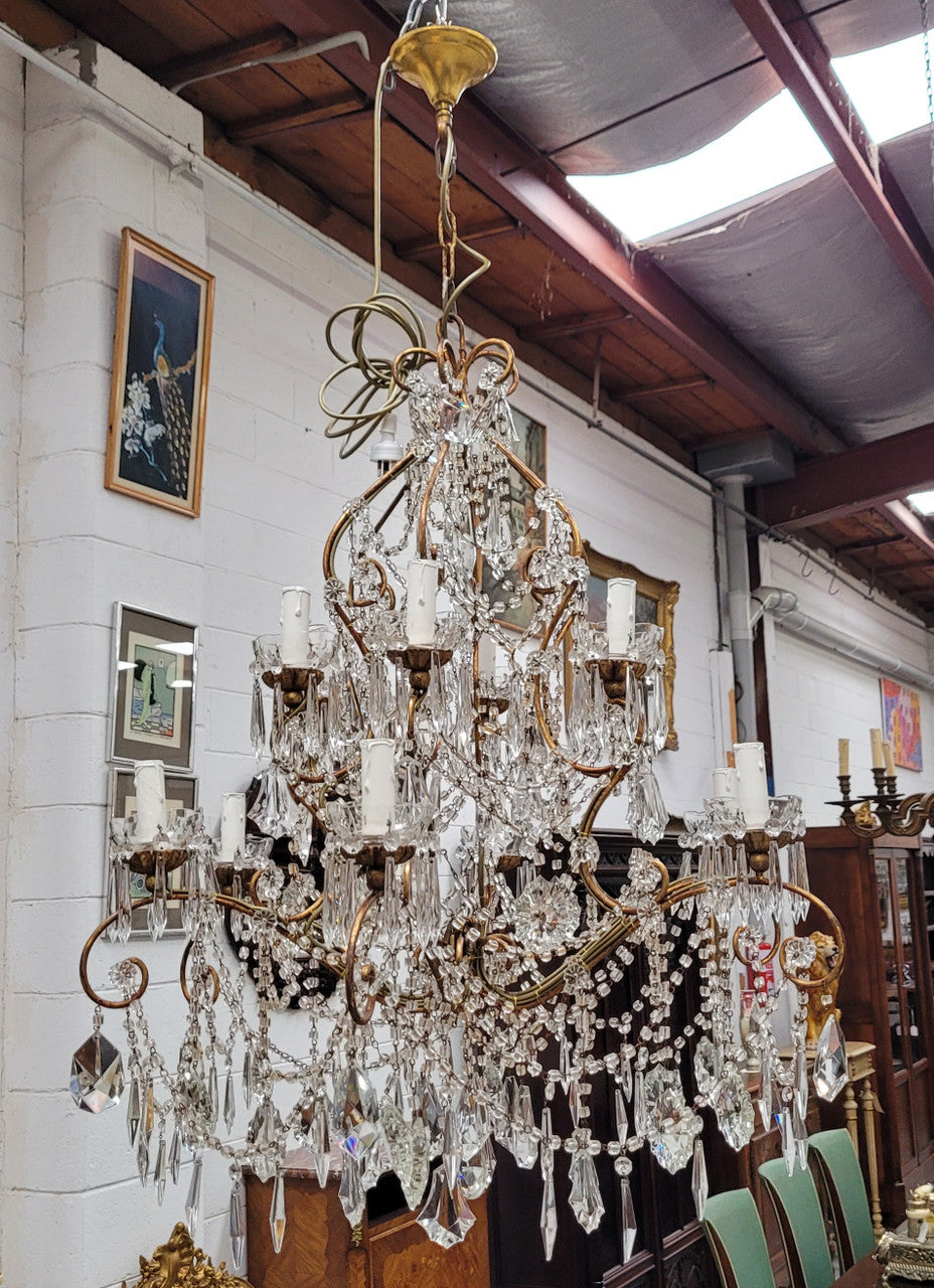 Very Impressive Large French Crystal Two Tier 12 Arm Chandelier