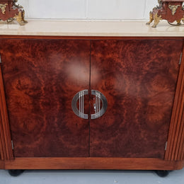 Beautiful Bespoke Art Deco style Walnut and Mahogany marble top buffet. In good original detailed condition.