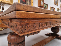 French Oak Renaissance Style Extension Table With Stretcher Base | Antique & Vintage | Moonee Ponds Antiques | Australia Wide Delivery