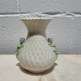 Vintage Belleek Irish porcelain vase a beautiful, rare piece in the thistle design.  Belleek produces fine porcelain characterized by its slightly iridescent glaze. Brown Mark 1980 – 1993.