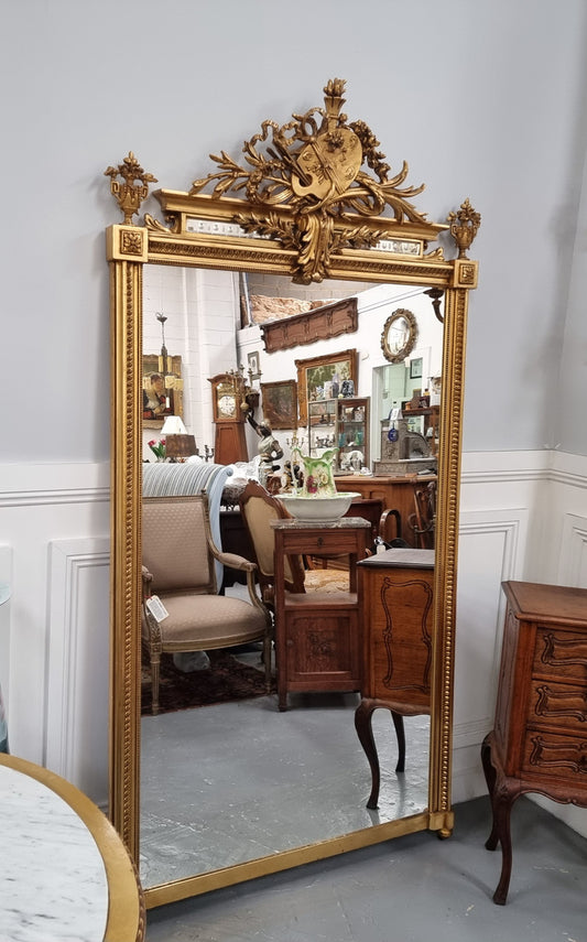 Beautifully Carved and Decorated Antique Gilt Napoleon III Louis XVI Style Gilt Overmantel Mirror