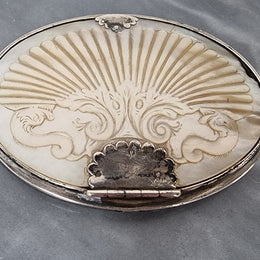 Stunning Oval Georgian Silver & Carved Mother of Peral Snuff Box