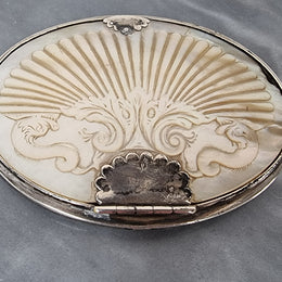 Stunning Oval Georgian Silver & Carved Mother of Peral Snuff Box