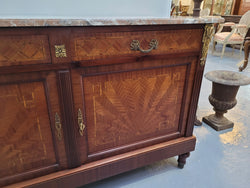 Louis 16th Style Mahogany Marble Top Cupboard With Marquetry Inlay | Antique & Vintage | Moonee Ponds Antiques | Australia Wide Delivery