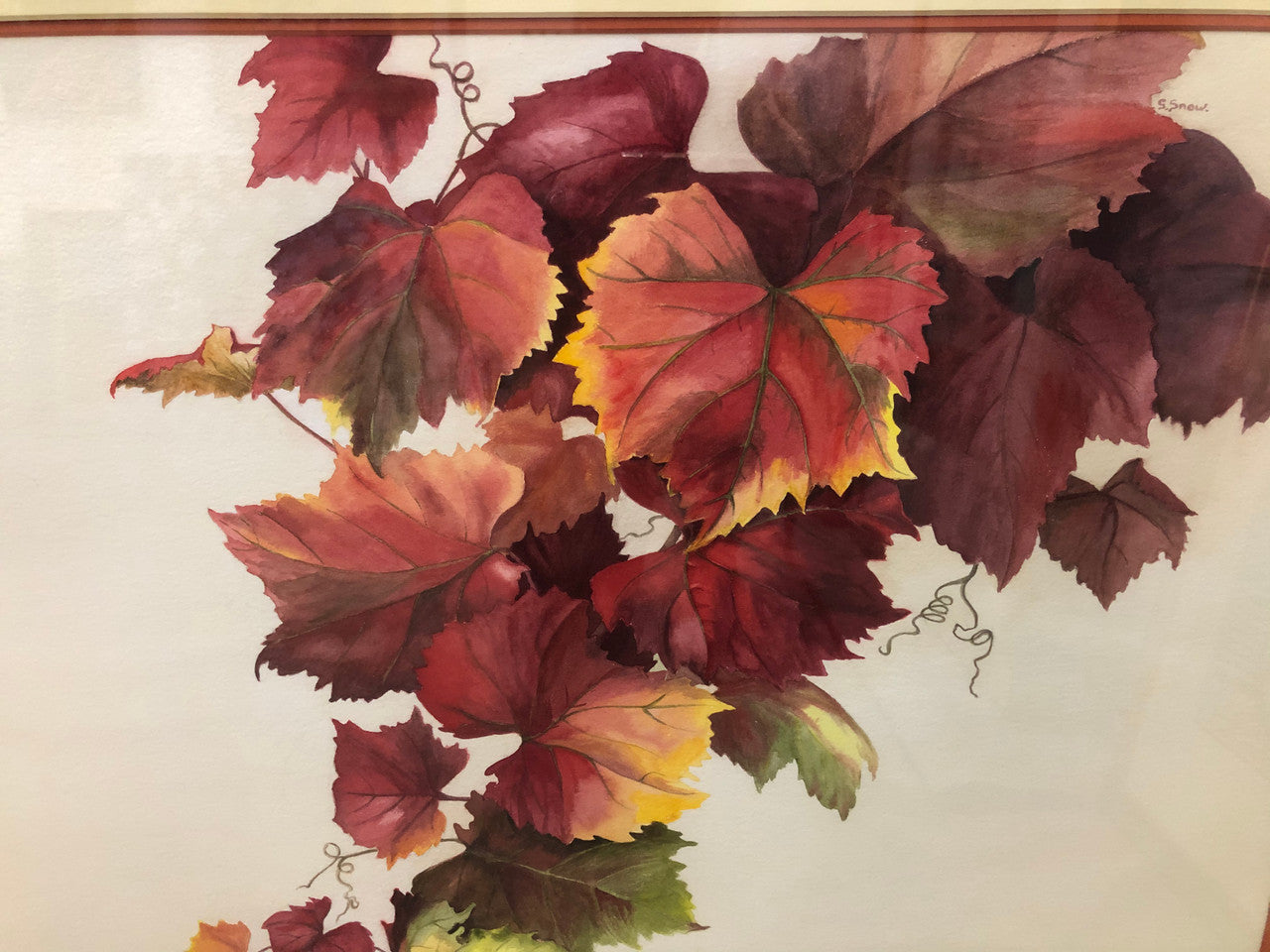Beautiful Framed Autumn Leaves Watercolour | Antique & Vintage | Moonee Ponds Antiques | Australia Wide Delivery