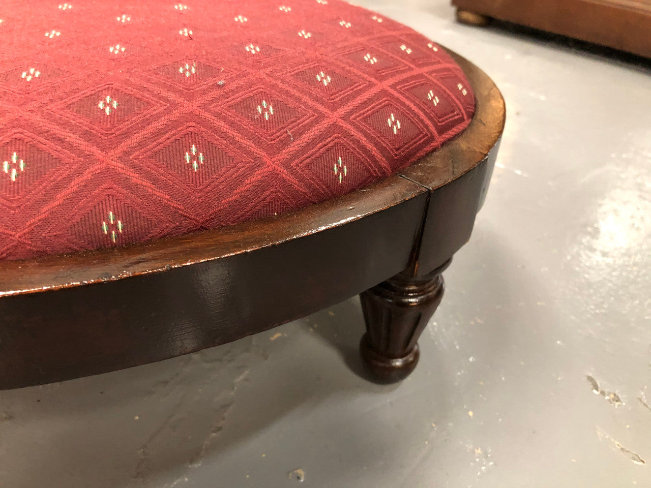 Antique Mahogany Upholstered Oval Foot Stool | Antique & Vintage | Moonee Ponds Antiques | Australia Wide Delivery