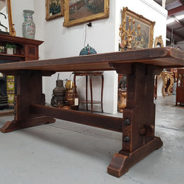19th Century French Oak pedestal farmhouse table. In very good original detailed condition. Circa 1860's.
