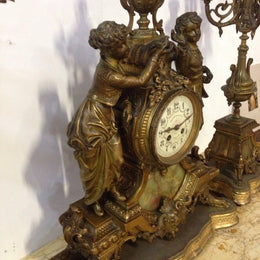 Antique French Gilt Brass Clock Set