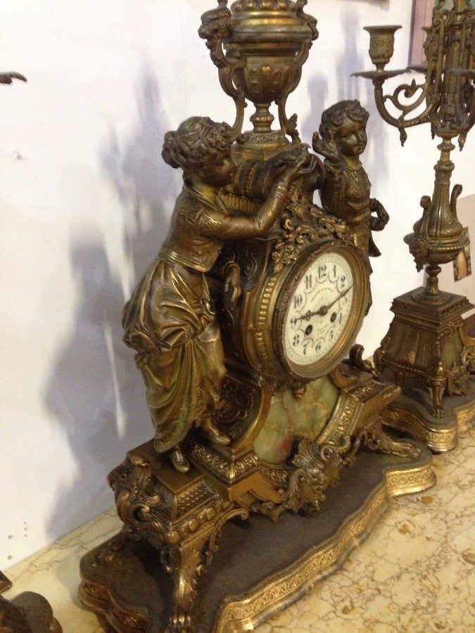 Antique French Gilt Brass Clock Set | Antique & Vintage | Moonee Ponds Antiques | Australia Wide Delivery