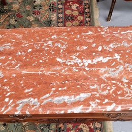 Amazing original walnut Louis XV style coffee table with a marble top, one drawer on either end and a faux drawer at the front. In good original detailed condition, sourced in France.