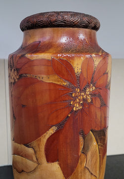 Antique Pokerwork Timber Vase With Floral Design | Antique & Vintage | Moonee Ponds Antiques | Australia Wide Delivery