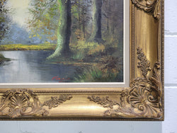 French Signed Oil On Canvas "River Landscape" In Gilt Frame | Antique & Vintage | Moonee Ponds Antiques | Australia Wide Delivery