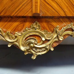 French Louis XV Style Marquetry Kingwood And Walnut Inlaid Marble Top Cabinet