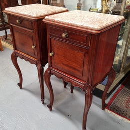 Pair French Louis 15th Style Mahogany Inset Marble Top Bedsides