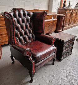 Oxblood Leather Button Back & Winged Lounge Chair | Antique & Vintage | Moonee Ponds Antiques | Australia Wide Delivery