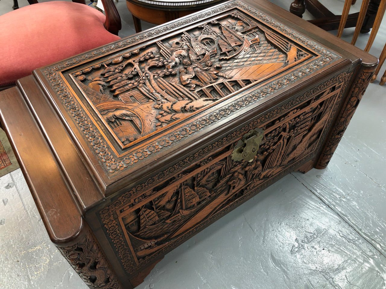 Beautiful carved Camphor wood Chest | Antique & Vintage | Moonee Ponds Antiques | Australia Wide Delivery