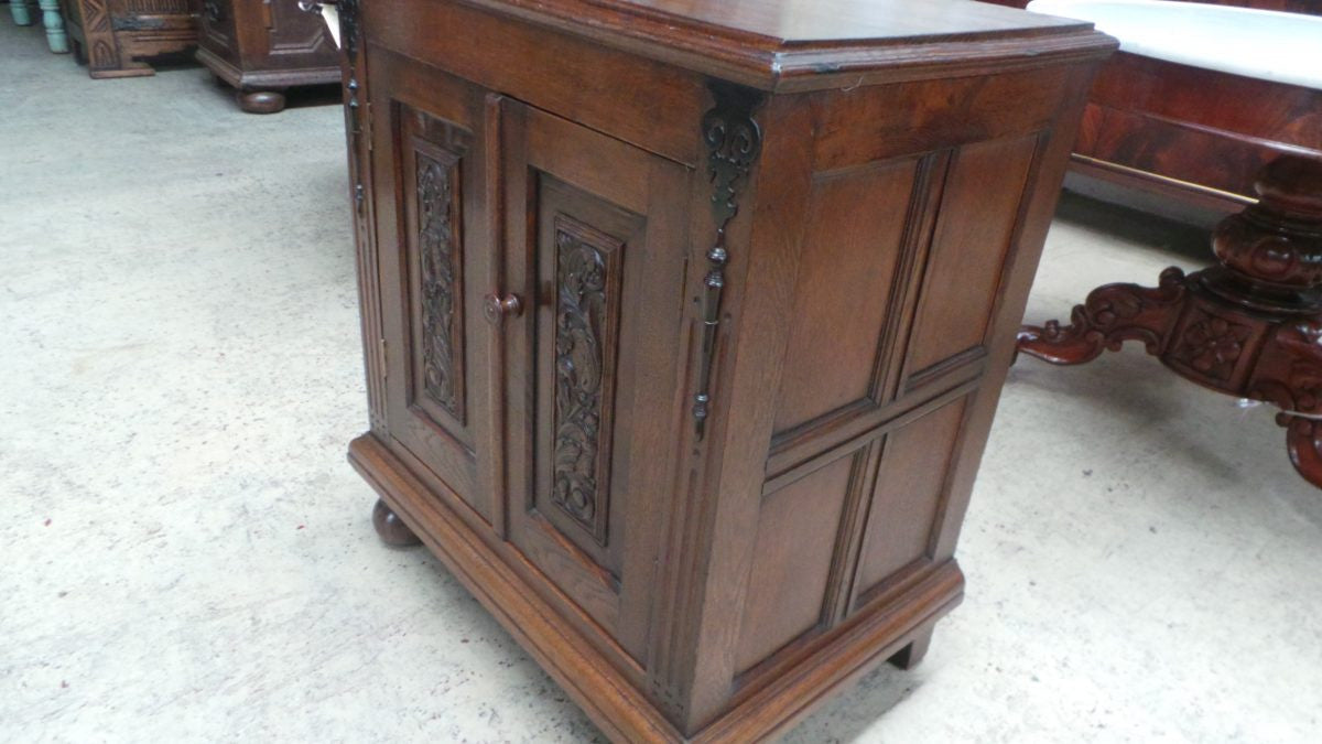 Petite French Oak Carved Two Door Cabinet