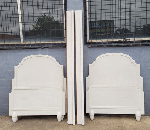 Two attractive vintage French chalk painted king single Art Deco beds. They have been sourced from France and are in good original condition.