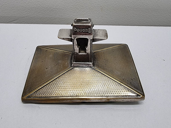 Unusual Edwardian silver plated and brass ink blotter/ desk paperweight in the form of a powerstation. In good original condition for its age. Please view photos as they help form part of the description.