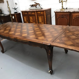 French Oak XV Style Parquetry Extension Table