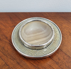 Mappin & Webb Sterling Silver & Banded Agate & Shagreen Antique Pin Dish | Antique & Vintage | Moonee Ponds Antiques | Australia Wide Delivery