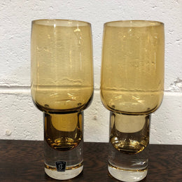Pair Of Retro Made In Sweden Amber Glass Vases