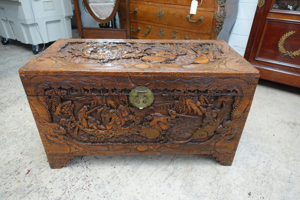 Carved Chinese Camphor Wood Trunk