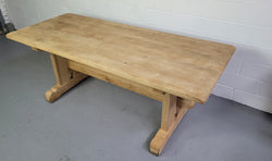 Late 19th Century French Stripped Oak Double Pedestal Stretcher Base Farmhouse Table | Antique & Vintage | Moonee Ponds Antiques | Australia Wide Delivery