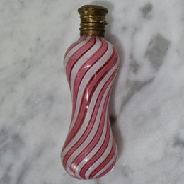 19th century pink and white Nailsea glass miniature scent bottle. In good original condition, please view photos as they help form part of the description.
