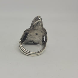 Heavy sterling silver biker ring. Hand caste skeleton on bike. Marked 925. In good condition.