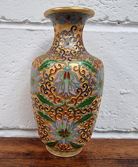 Especially Attractive Cloisonné Vase in Soft Coloured Enamels & Gilt