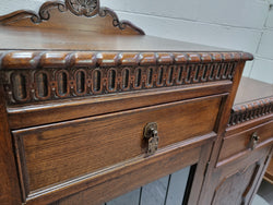 Lovely Oak Tudor Style Rope Edge Sideboard With Leadlight Centre Door | Antique & Vintage | Moonee Ponds Antiques | Australia Wide Delivery