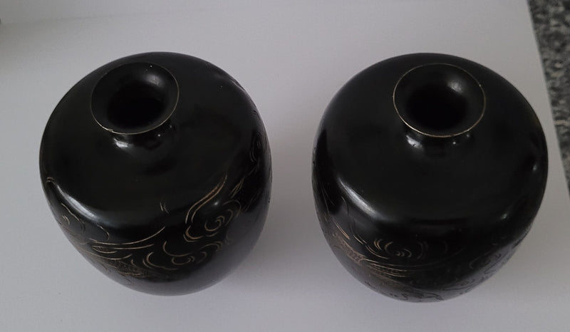 Pair of Antique Meiji Period Japanese etched Bronze vases. It is in good original condition, please view photos as they help form part of the description.