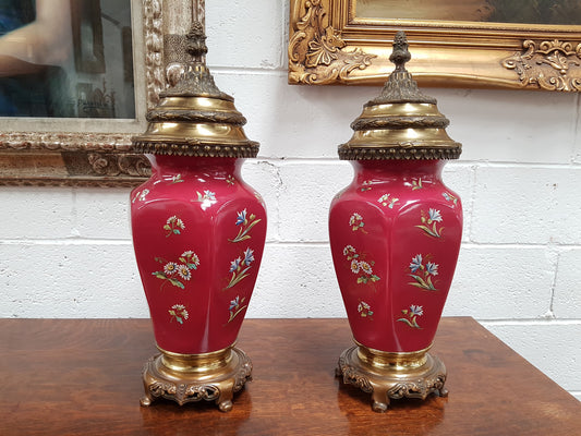 Pair Of 19th Century French Floral Brass & Bronze Mounted Cassolettes