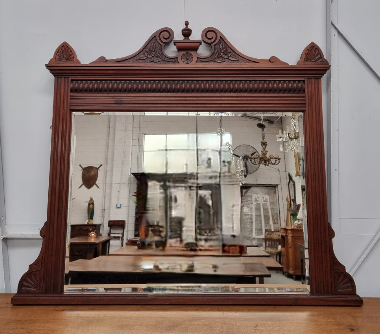 Nicely Carved Edwardian Walnut Mantle Mirror | Antique & Vintage | Moonee Ponds Antiques | Australia Wide Delivery