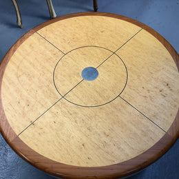 Lovely Vintage round Mahogany and blonde wood coffee table by (Alexander J Cook). It is in good original condition.