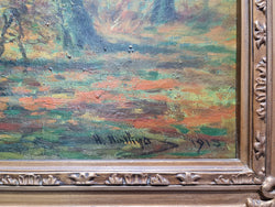 Large French Signed Oil Painting Autumn Trees on Stream Scene In Gilt Frame | Antique & Vintage | Moonee Ponds Antiques | Australia Wide Delivery