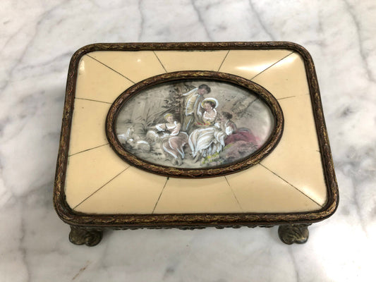 Edwardian Gilt Metal & Hand-Painted Miniature Casket