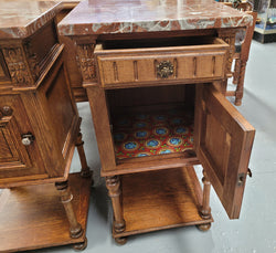 Pair French Oak Henry II Style Rouge Marble Topped Bedside Cabinet | Antique & Vintage | Moonee Ponds Antiques | Australia Wide Delivery