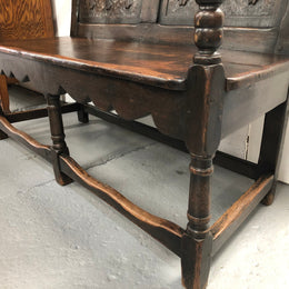 French 19th Century Oak hallway bench seat. Very comfortable to sit on and is in good original detailed condition.