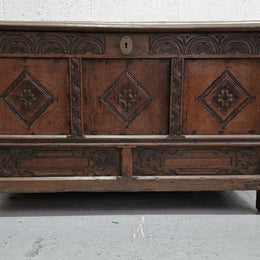 Early 19th Century French Oak carved coffer with a lift up lid for storage. A beautiful piece and in good original condition.