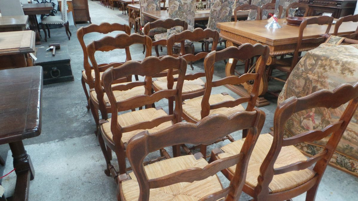 Fantastic Set Of Eight French Oak Carved Dining Chairs | Antique & Vintage | Moonee Ponds Antiques | Australia Wide Delivery