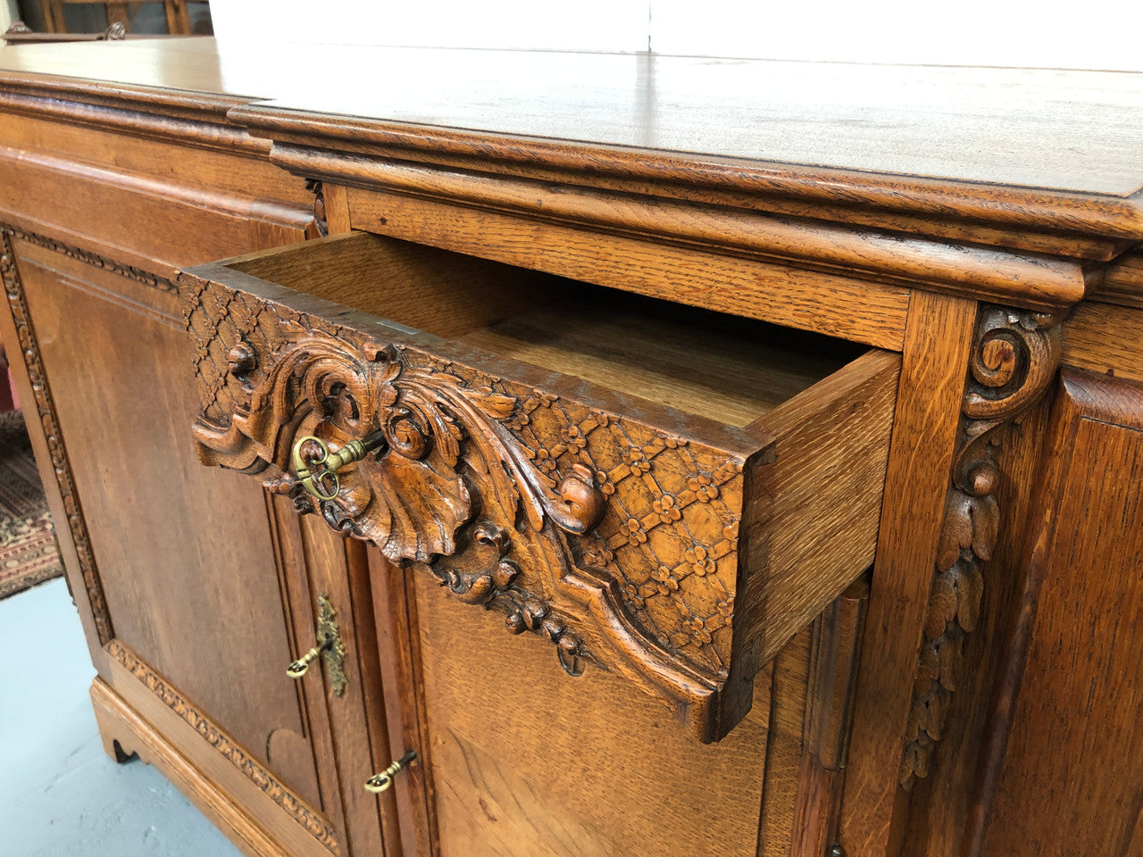 19th Century French Oak Two Drawer Buffet With Beautiful Carvings | Antique & Vintage | Moonee Ponds Antiques | Australia Wide Delivery