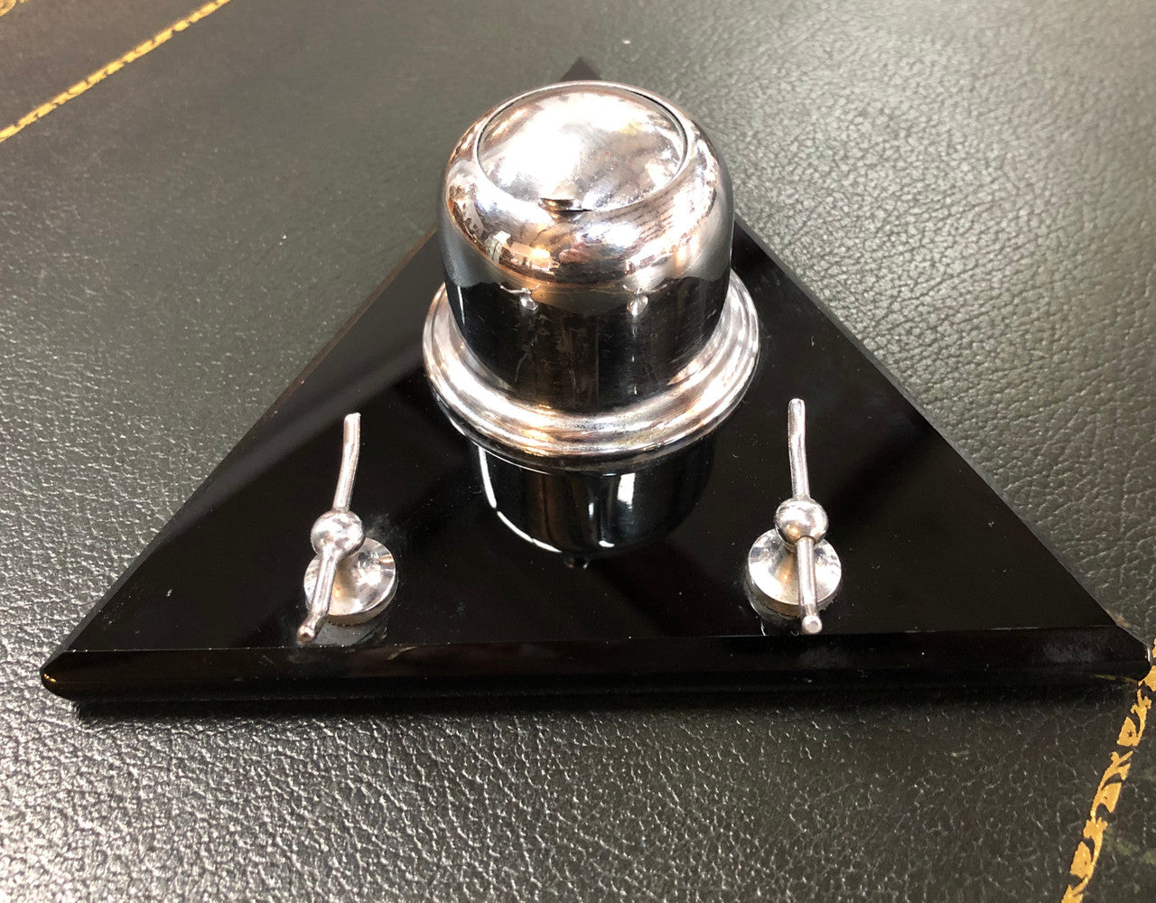 Triangular Art Deco Chrome & Glass Ink Well | Antique & Vintage | Moonee Ponds Antiques | Australia Wide Delivery