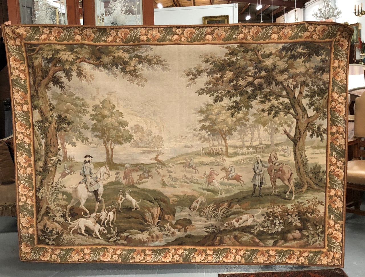 Large Belgium Tapestry With Hunting Scene | Antique & Vintage | Moonee Ponds Antiques | Australia Wide Delivery