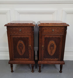 Pair of French Art Deco Oak & Rouge Inset Marble Top Bedside Cabinets | Antique & Vintage | Moonee Ponds Antiques | Australia Wide Delivery