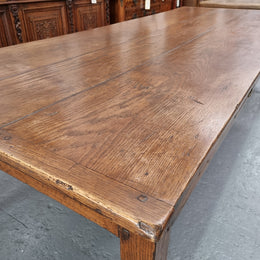 Amazing 19th Century French Oak Farmhouse Style Dining Table with three drawers. It is made from 3 large planks of wood which is very hard to find. 105.5 cm wide.